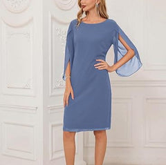 Irregular Sleeves Solid Color Chiffon Dress