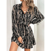 Printed Ruffled Long Sleeve Dress Women