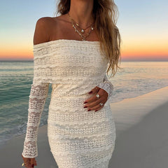 Amazon Elegant Socialite Style Elegant Off-Shoulder Lace Dress