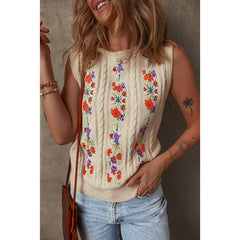 Floral Embroidered Knitted Vest For Niche Retro Outerwear Sleeveless Top For Women