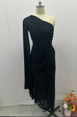 Solid Color Raglan Sleeve Split Dress