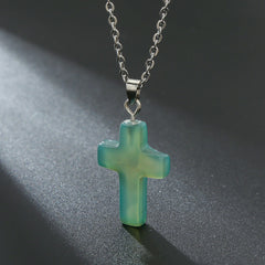 Natural Stone Agate Stone Cross Pendant Necklace
