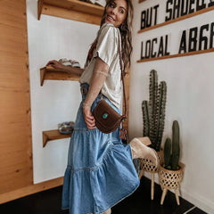 Bohemian A-Line Layered Cake Denim Skirt �Vintage Tiered Midi Skirt