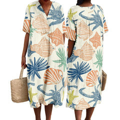Printed Loose Short-sleeve One-piece Dress For Women