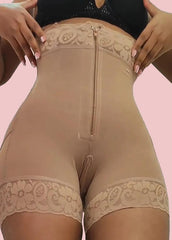 High Waist Internal Hooks Butt Lifter Zipper Shorts