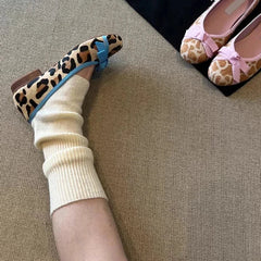Nabie Leopard Bow Knot Suede Ballet Flats