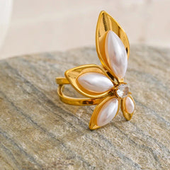 Evangelina Open Pearl Bloom Ring