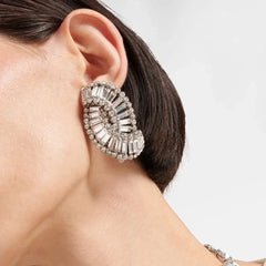 Heran Spiral Rhinestone Clip Cocktail Earrings