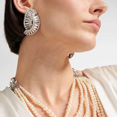 Heran Spiral Rhinestone Clip Cocktail Earrings
