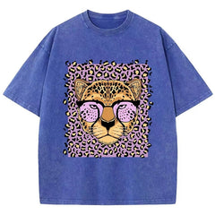 Vintage Wash Glassed Leopard Graphic T-Shirts