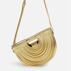 Pamela Metallic Sculpted Crescent Shoulder Bag