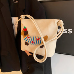 Cute French Poppy Patchwork Stripe Shoulder Bag