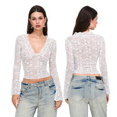 Sachi Sexy V-Neck Lace Crop Top