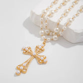 Imelda Baroque Crystal Cross and Pearl Necklace