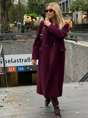 Aideen Burgundy Woolen Maxi Coat