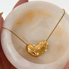 Golden Heart Zircon and Pearl Pendant Necklaces