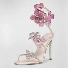 Amelia Crystal Flower Spiral Strap Sandals