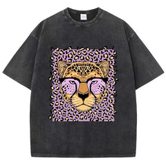 Vintage Wash Glassed Leopard Graphic T-Shirts
