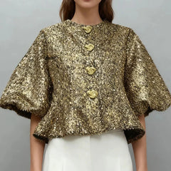 Natasha Sequin Puff-Sleeve Cropped Jacket