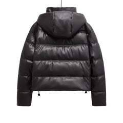 Jaden Faux Leather Hooded Puffer Jacket