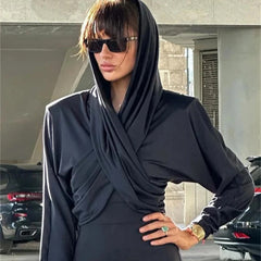 Ursa Fashion Drapery Hoodie Crop Top