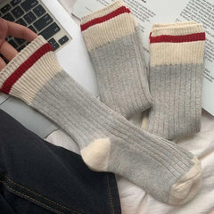 Retro Stripe Cotton Woolen Socks - 3Pcs