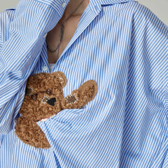 Dores Teddy Bear Patchwork Pin Stripe Shirts