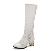 Maritta Floral Lace Mesh Knee High Boots