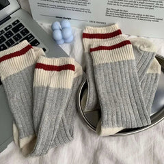 Retro Stripe Cotton Woolen Socks - 3Pcs