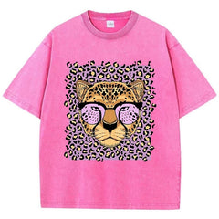 Vintage Wash Glassed Leopard Graphic T-Shirts
