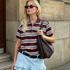 Bessie Casual Striped Polo T-shirts