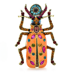 Jumbo Enamel Rhinestone Beetle Brooches