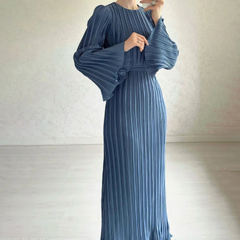 Hollis Pleated Ruffle Sleeves Maxi Dress - BLUE/ L - SALE