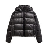Jaden Faux Leather Hooded Puffer Jacket