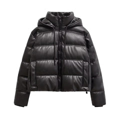 Jaden Faux Leather Hooded Puffer Jacket