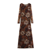 Anais Vintage Flower Printed Mesh Bodycon Dress
