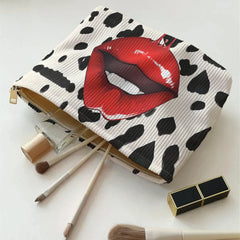 Cowhide Red LIps Print Cosmetic Pouch