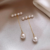 Bar and Pearl Pendant Drop Earrings