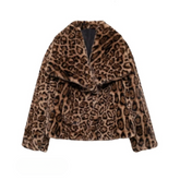 Sonya Big Lapel Faux Fur Leopard Coat