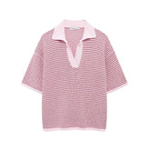 Aluna Retro Pinstripe Shirts and Shorts Knit Suit