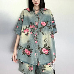 Emica Floral Print Denim Shirts