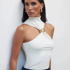 Margot Ring Tie Tutle Neck Halter Top