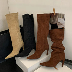 Catherine Pointed Toe Knee-High Suede Slouchy Boots