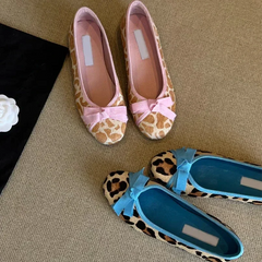 Nabie Leopard Bow Knot Suede Ballet Flats