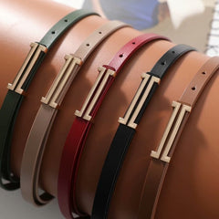 Solid Color Genuine Leather H Buckle Belt - 5 Colors