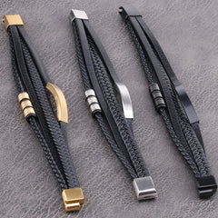 Stainless Multi Ropes Leather Bracelet