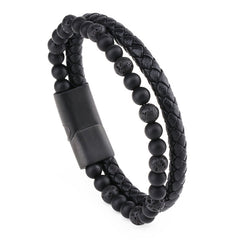 Stone Beads & Braid Leather Bracelet