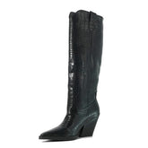 Tena Croco Pattern Knee High Western Boots