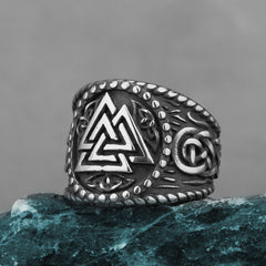 Triangular Dark Steel Rune Ring