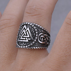 Triangular Dark Steel Rune Ring
